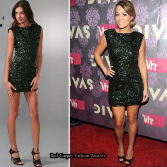 Alice + Olivia SIZE SMALL forest green cluster sequin mini - Picture 7 of 10